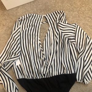 Black and White striped body suit